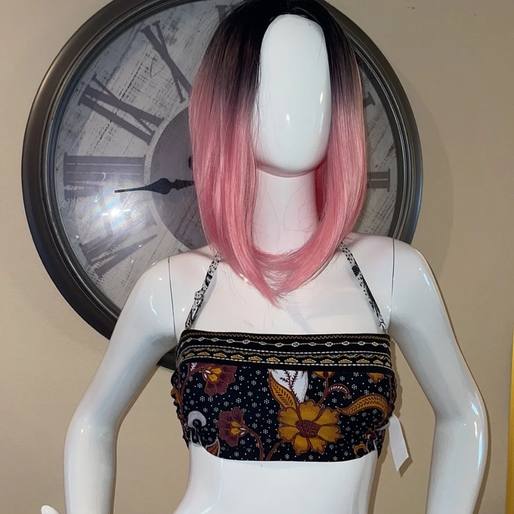 Xhilaration Juniors' Embroidered Bandeau Bikini Top (Black‎ Floral Print) D/DD